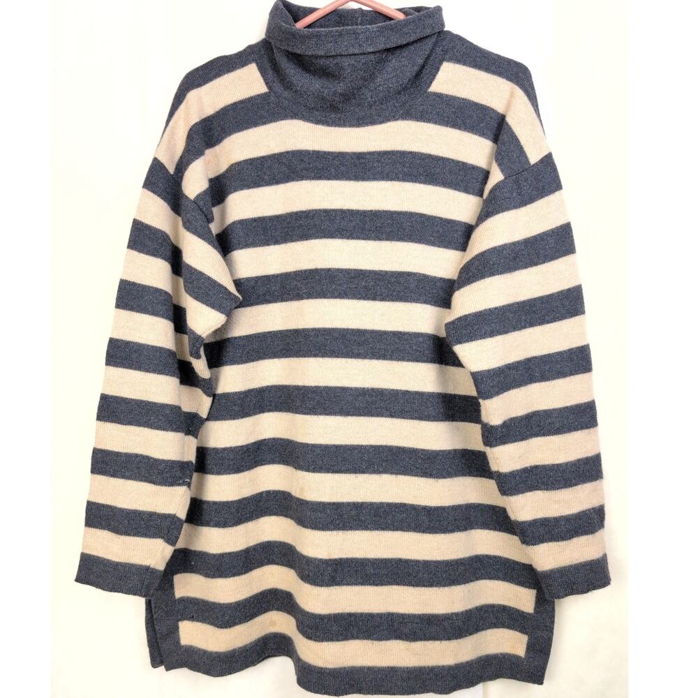 Vintage Escada wool turtleneck striped tunic sweater 38/Lrg Retro Preppy Classic
